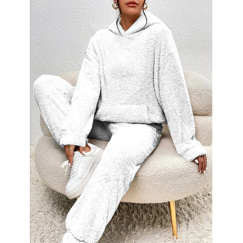 🧸 Cozy Plush Warmth, Effortless Matching | Women's Hooded 2-Piece Lounge Set