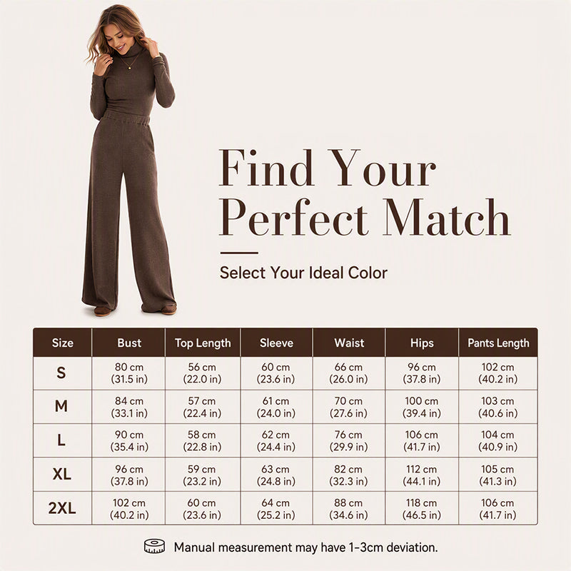 🌸Hot Sale 50% OFF💖Women's Turtleneck Knit Top and Wide-Leg Pants Set
