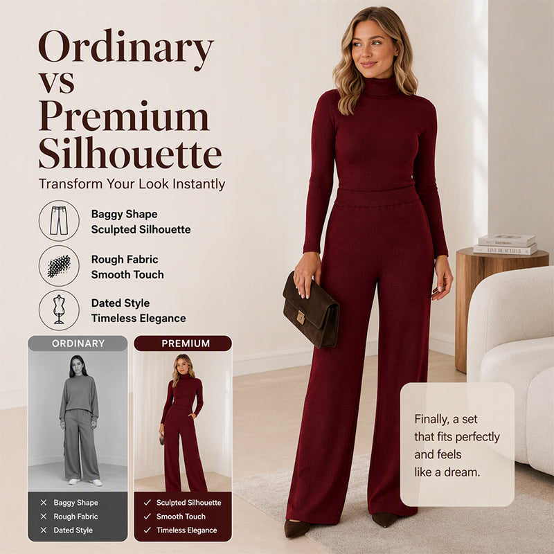 🌸Hot Sale 50% OFF💖Women's Turtleneck Knit Top and Wide-Leg Pants Set