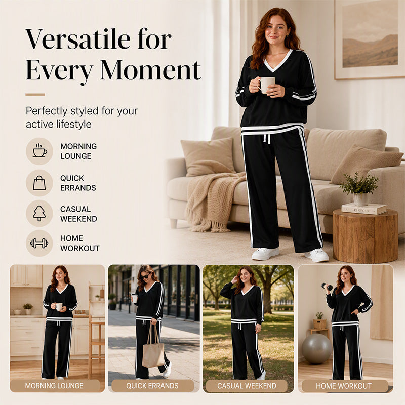 Women's V-Neck Pullover & Wide-Leg Pants Set