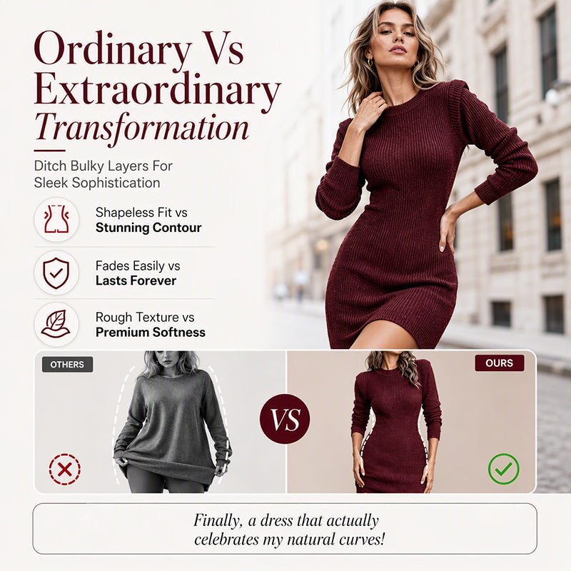 Women's Crew Neck Ribbed Knit Bodycon Dress