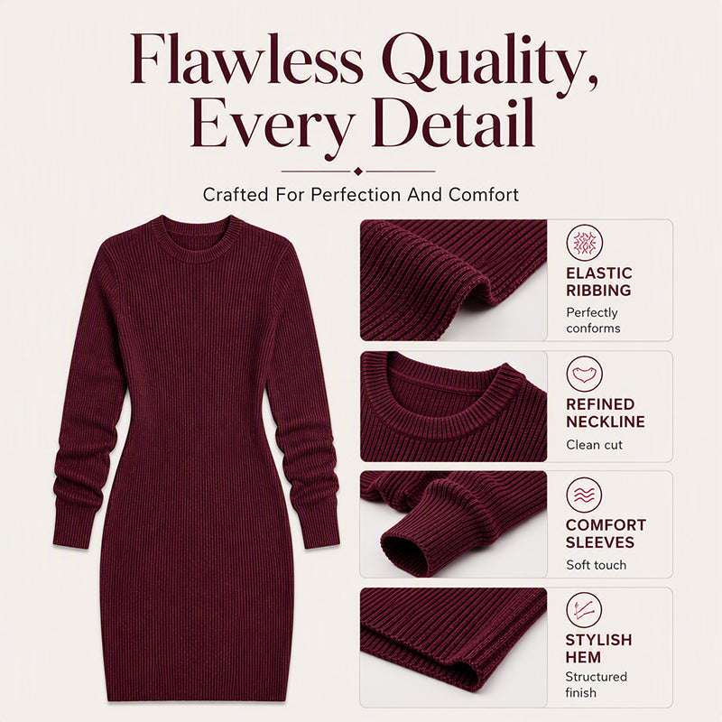 Women's Crew Neck Ribbed Knit Bodycon Dress