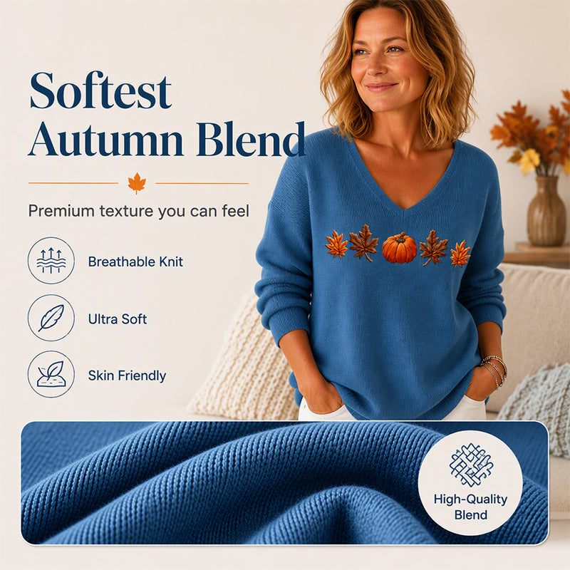 Women's Pumpkin Print V-Neck Long Sleeve Top