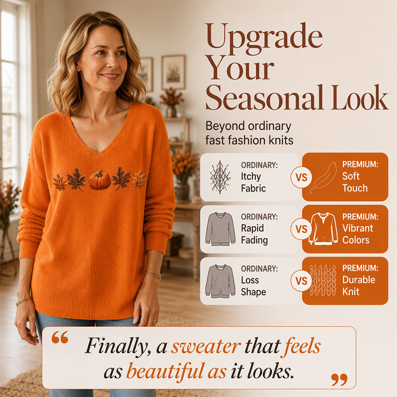 Women's Pumpkin Print V-Neck Long Sleeve Top