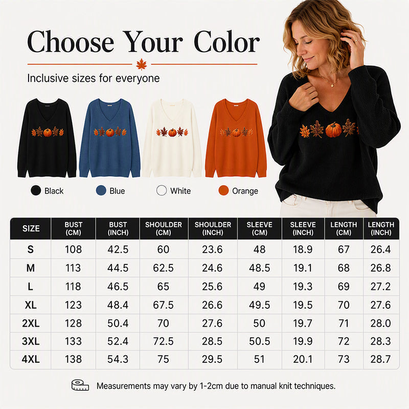 Women's Pumpkin Print V-Neck Long Sleeve Top