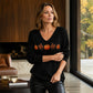 Women's Pumpkin Print V-Neck Long Sleeve Top