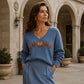 Women's Pumpkin Print V-Neck Long Sleeve Top