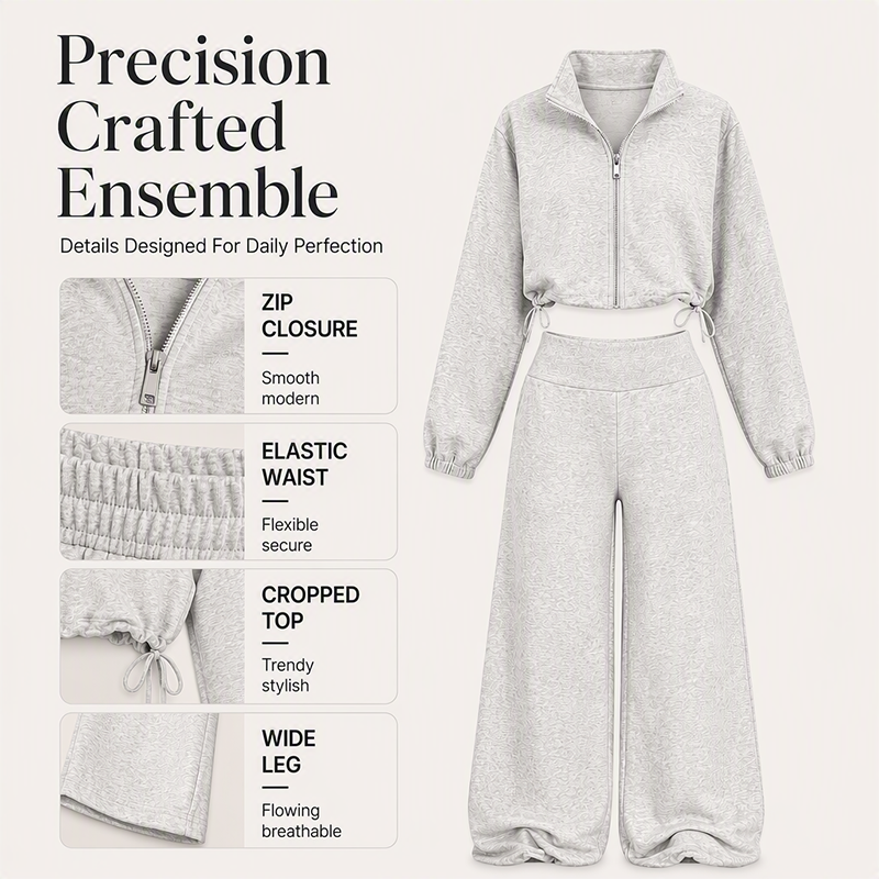 Women's Cropped Zip-Up Sweatshirt & Wide-Leg Pants Set