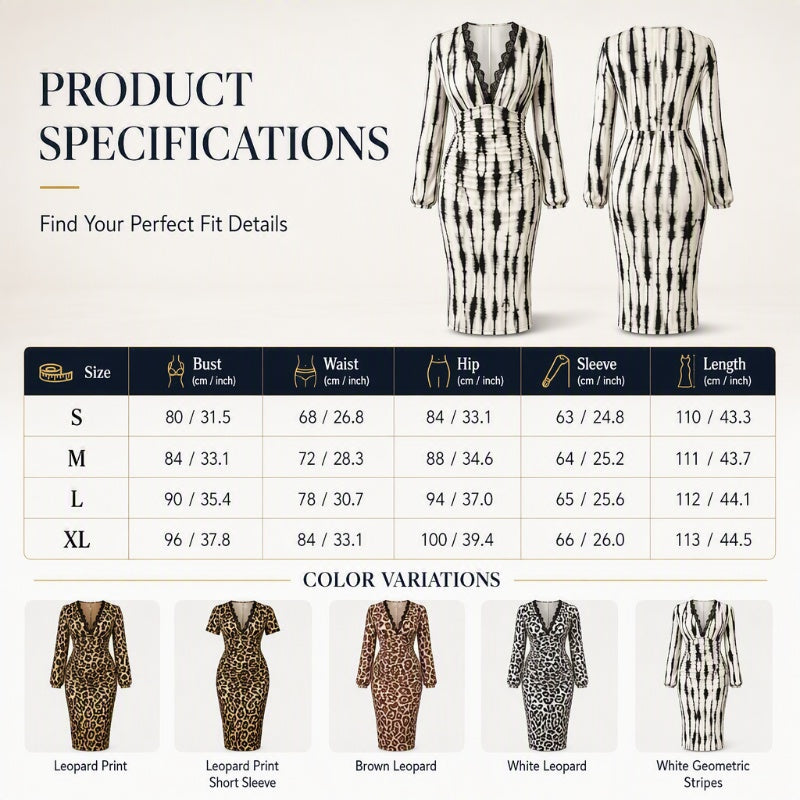 🐆 Lace V-Neck, Curve-Flattering Ruched Fit | Women's Leopard Midi Dress