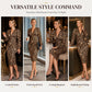 🐆 Lace V-Neck, Curve-Flattering Ruched Fit | Women's Leopard Midi Dress