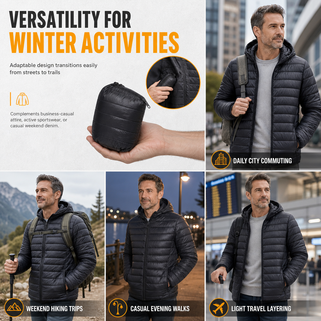 Men's Lightweight Hooded Padded Cotton Casual Short Winter Coat Plus Size