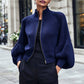Women's Lantern Sleeve Zip-Up Knit Sweater