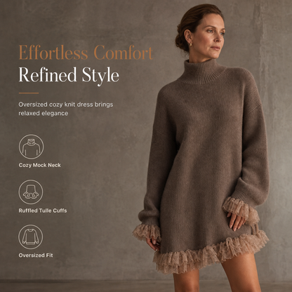 ✨ Feminine Knit Detail | Women’s Oversized Mock Neck Sweater Dress🌸