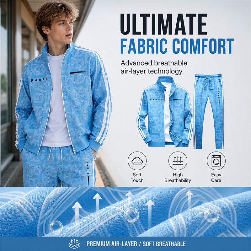 ✨Men's Geometric Print Full-Zip Jacket & Pants Set