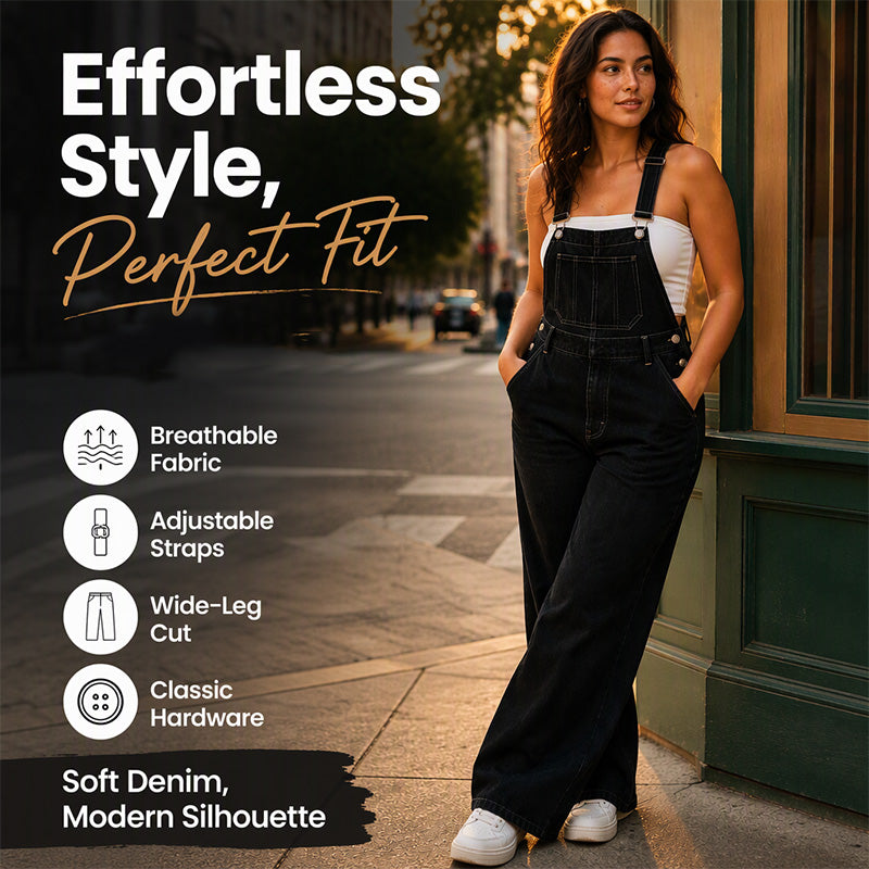 🖤Black Friday Sale:50% OFF🖤👖 Women's Wide-Leg Denim Overalls | Casual Loose Fit Jumpsuit with Pockets