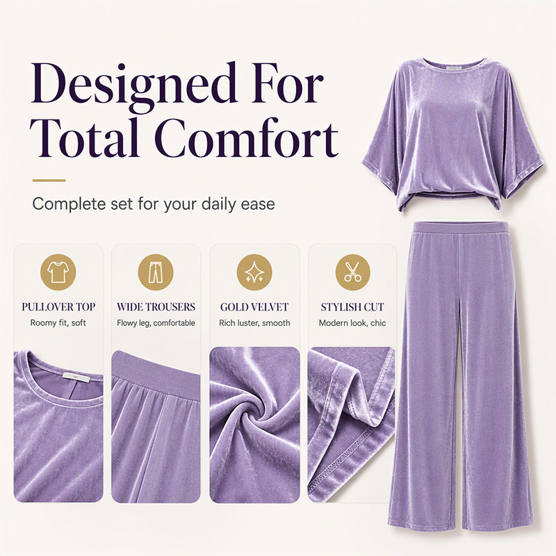 Women's Velvet Half Sleeve Top & Wide-Leg Pants Set