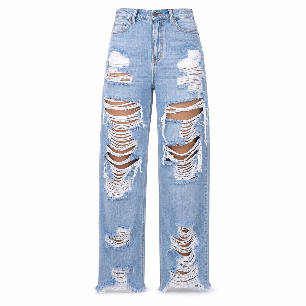 Women's Distressed Ripped Straight Leg Denim Jeans