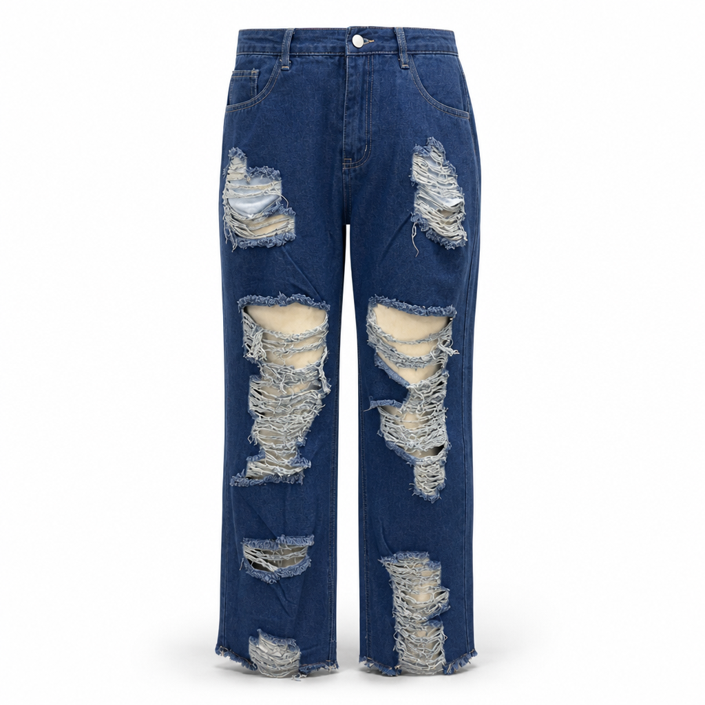 Women's Distressed Ripped Straight Leg Denim Jeans