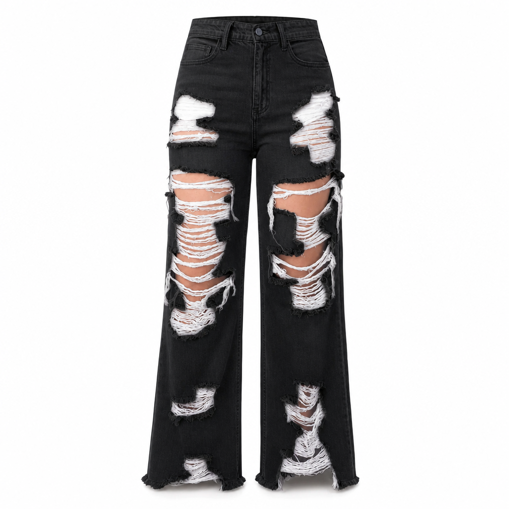 Women's Distressed Ripped Straight Leg Denim Jeans