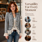 Women's Notch Lapel Denim Jacket with Lace Hem