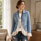 Women's Notch Lapel Denim Jacket with Lace Hem