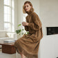 Women's High-Neck Faux Suede Dress with Fringe Hem