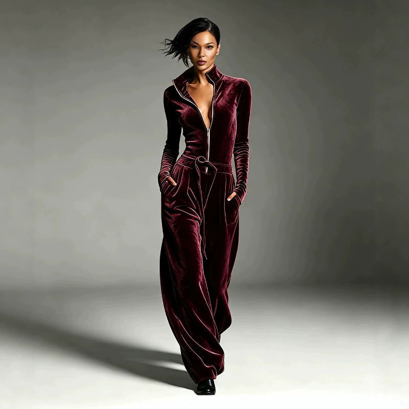 🖤Black Friday Sale:50% OFF🖤 Women's Chic Stand Collar Velvet Jumpsuit