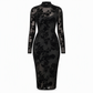 Women's 2 Piece Dress Set with Long Sleeve Mesh Chain Print Bodycon Midi Dress and Inner Slip Dress