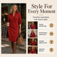 Women's Ribbed Knit Sweater Dress with Lapel Collar