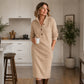 Women's Ribbed Knit Sweater Dress with Lapel Collar