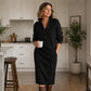 Women's Ribbed Knit Sweater Dress with Lapel Collar