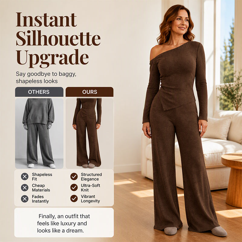 Women's Off-Shoulder Long Sleeve Top & Wide-Leg Pants Set