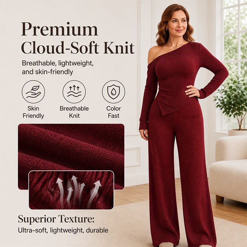 Women's Off-Shoulder Long Sleeve Top & Wide-Leg Pants Set
