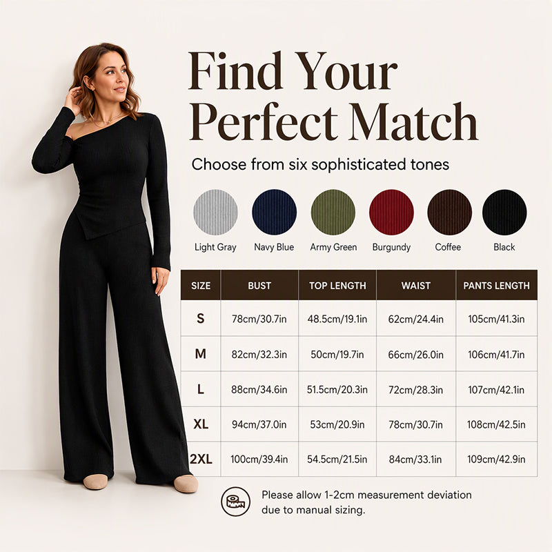 Women's Off-Shoulder Long Sleeve Top & Wide-Leg Pants Set