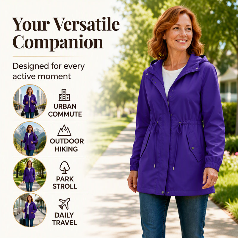Women's Mid-Length Hooded Windbreaker Jacket