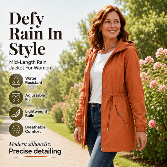 Women's Mid-Length Hooded Windbreaker Jacket