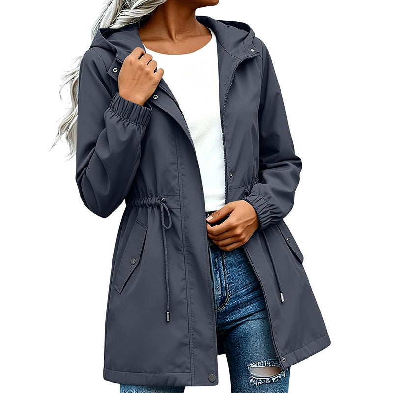 Women's Mid-Length Hooded Windbreaker Jacket
