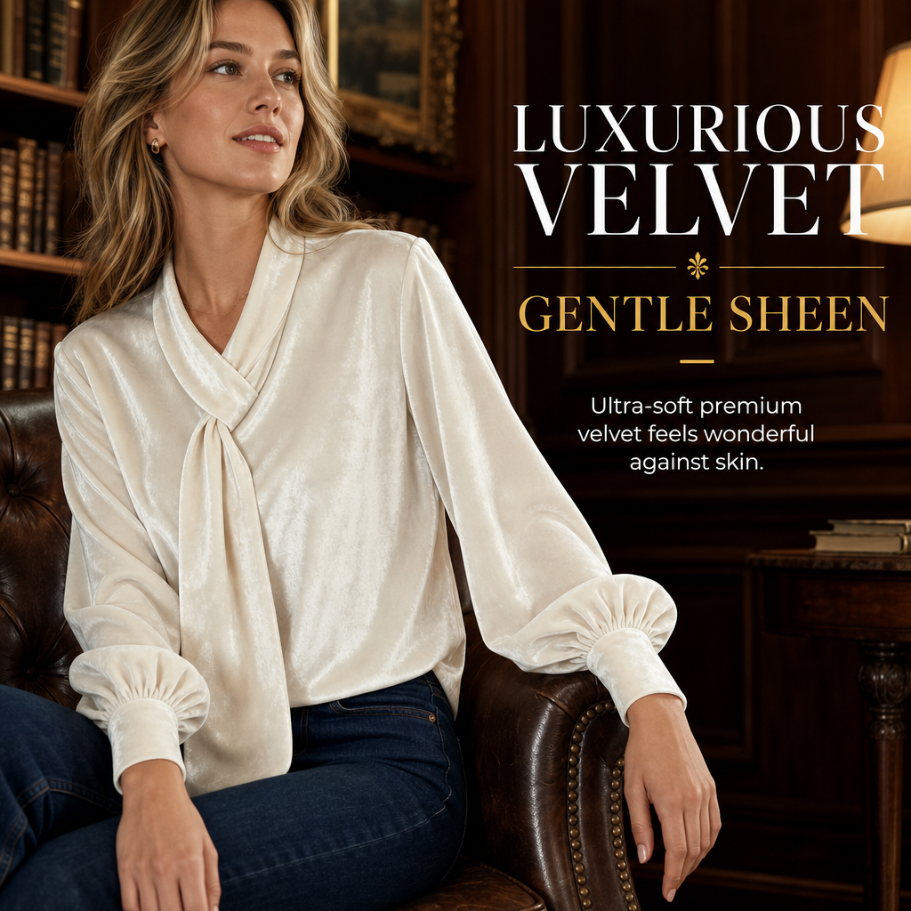 Women's Velvet Long Sleeve T-Shirt with Ribbon Design