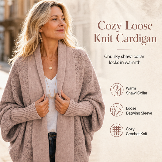 Women's Loose Batwing Sleeve Knit Cardigan Open Front Shawl for Autumn and Winter