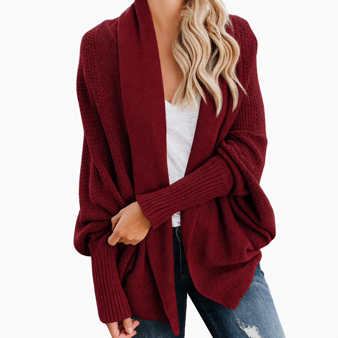 Women's Loose Batwing Sleeve Knit Cardigan Open Front Shawl for Autumn and Winter