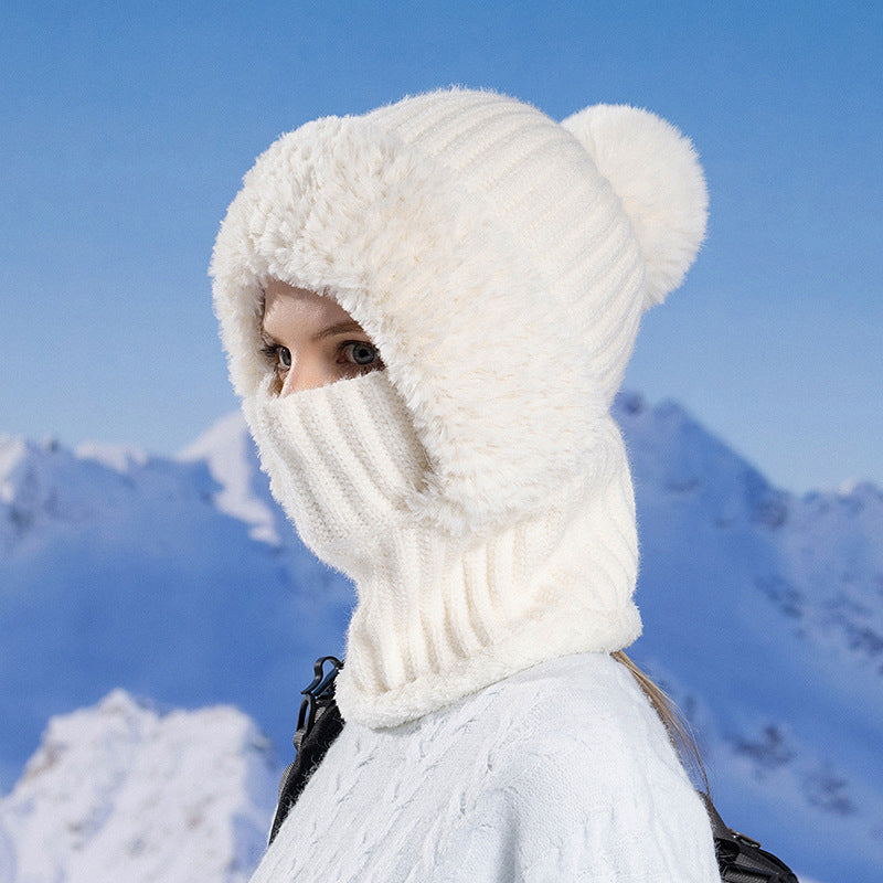 Women's Winter One-Piece Knitted Beanie Scarf Mask