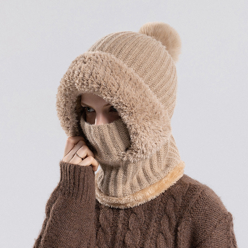 Women's Winter One-Piece Knitted Beanie Scarf Mask