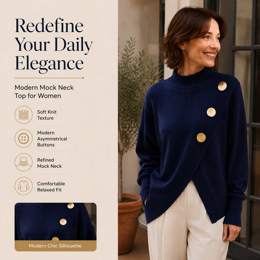 Women's Asymmetric Hem Mock Neck Knit Sweater