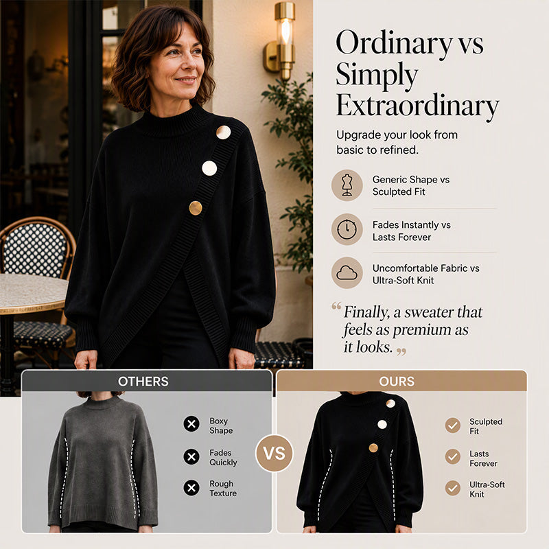 Women's Asymmetric Hem Mock Neck Knit Sweater
