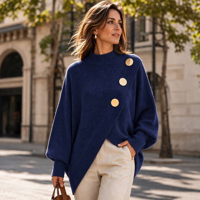 Women's Asymmetric Hem Mock Neck Knit Sweater