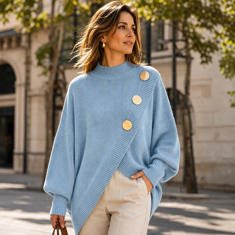 Women's Asymmetric Hem Mock Neck Knit Sweater