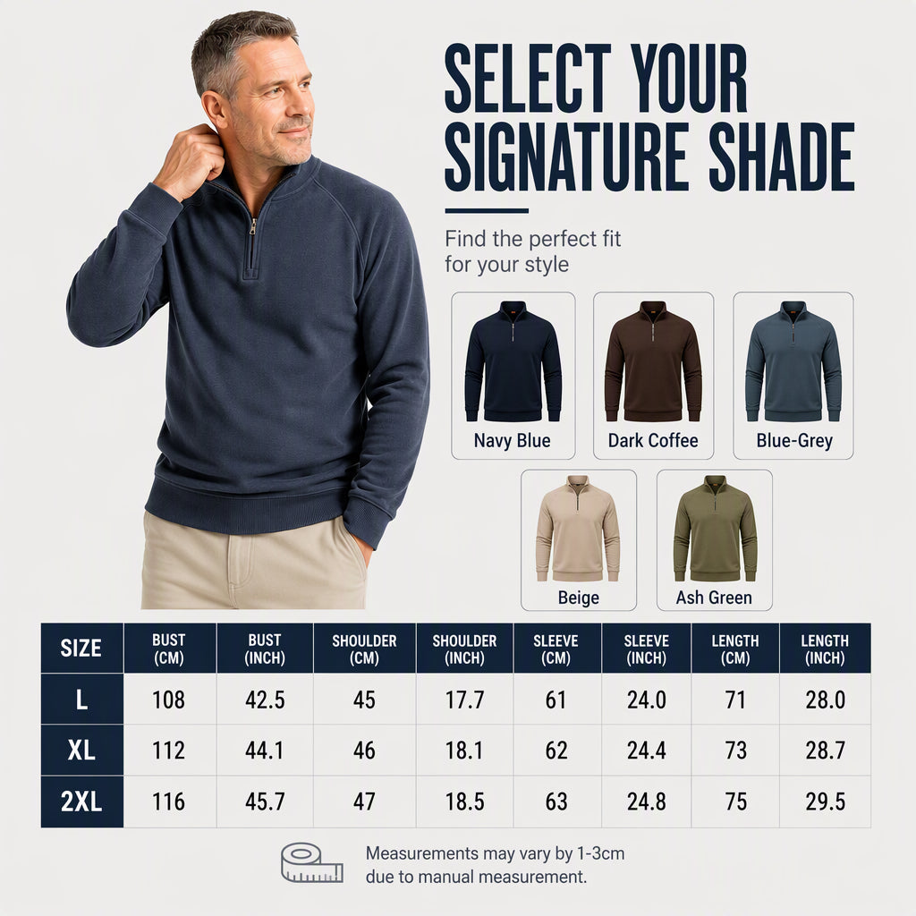 Men's quarter-zip sweater with a stand-up collar