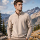 Men's quarter-zip sweater with a stand-up collar