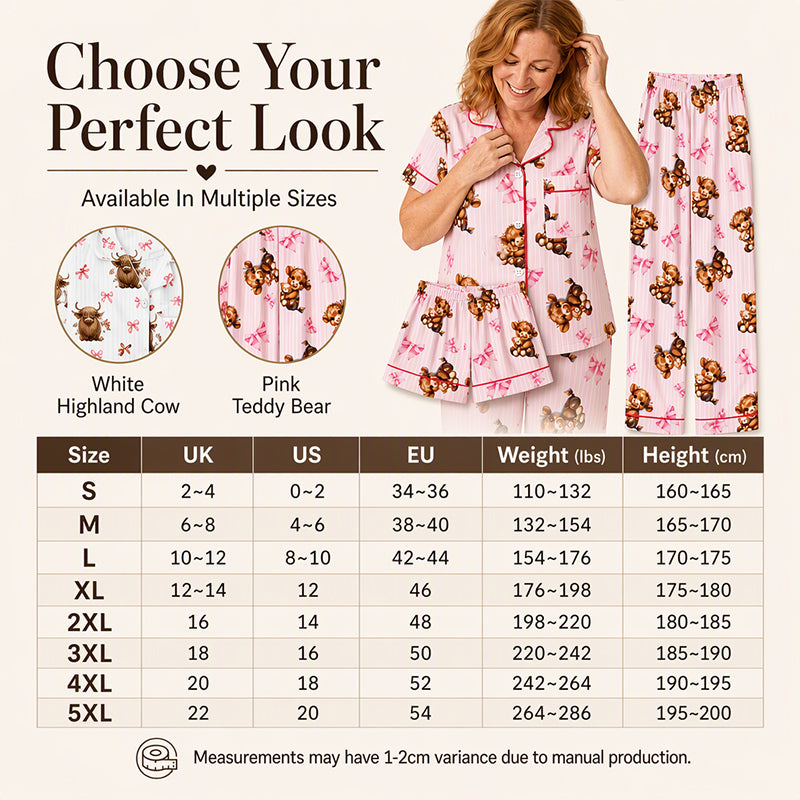 🐮 50% OFF | Women's 3-Piece Cute Print Pajama Set – Top, Shorts & Trousers