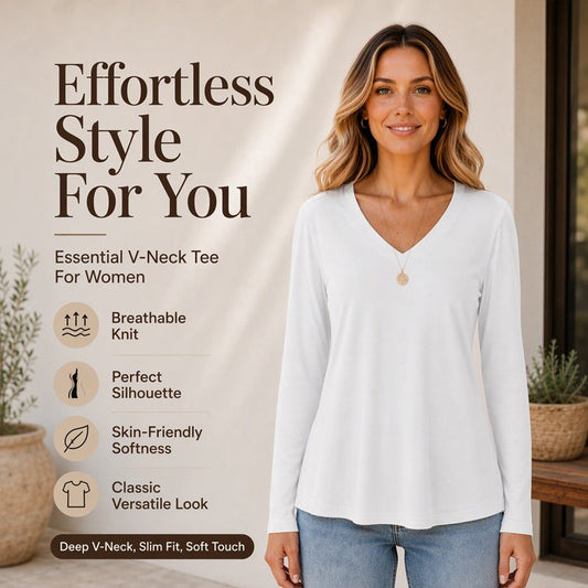 Women's Casual V-Neck Long Sleeve Top